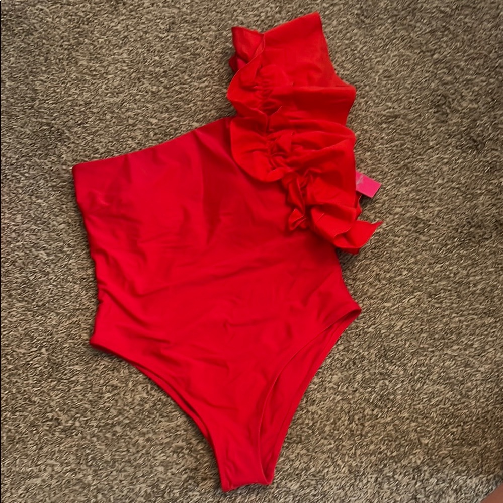 Buddy Love Red One-Shoulder Ruffle One Piece